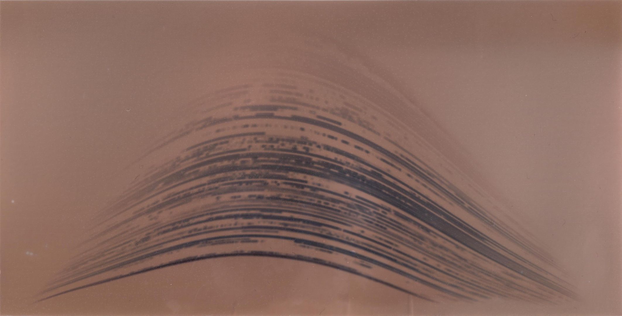 Sepia solargraph with dark banded arcs tracing the sun's daily paths over six months in Lilienthal